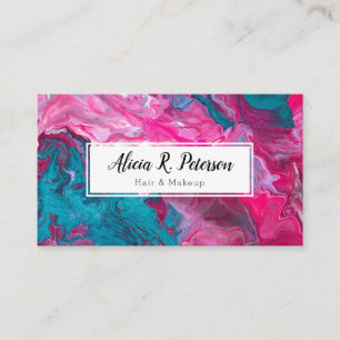 Carte De Visite Maquillage en marbre rose Turquoise Artiste Liste