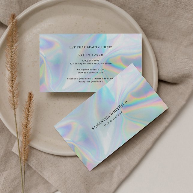 Carte De Visite Maquillage esthétique moderne Faux Holographique (Modern Holography Stylish Beauty and Makeup Business Card)