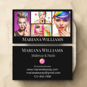 Carte De Visite maquillage et ongles design 4 photos collage noir