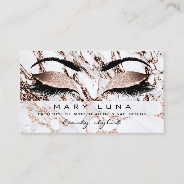 Carte De Visite Maquillage Eyebros Lashes Rose or marbre cuivre (Devant)