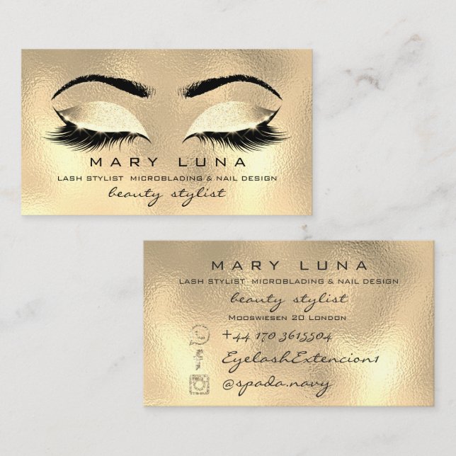 Carte De Visite Maquillage Eyebros Lashes SPA WELLNESS Gold Glass (Devant / Derrière)