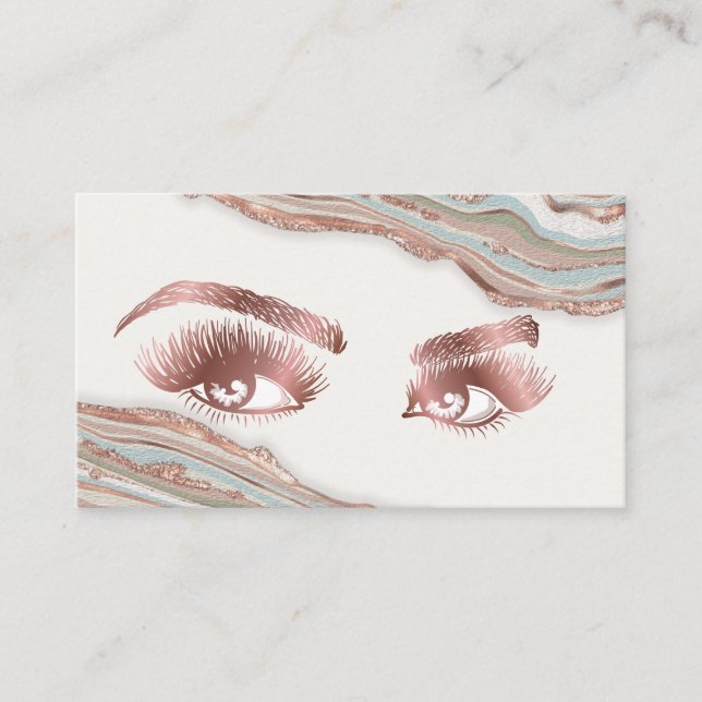 Carte De Visite Maquillage Eyebrow Eyes Lashes Rose Gold Marble Bu (Devant)