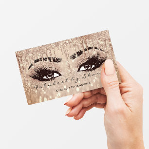 Carte De Visite Maquillage Eyebrow Lashes Parties scintillant Gold