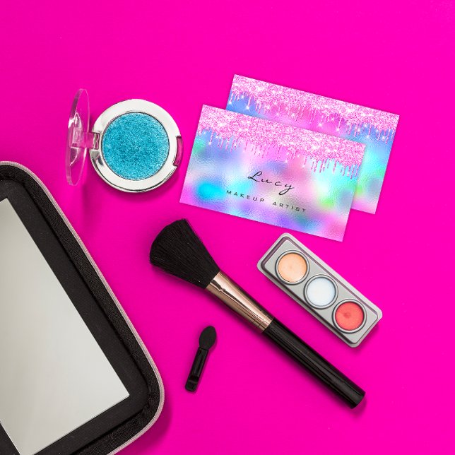 Carte De Visite Maquillage Eyebrow Nom Lashes Fuchsia Poches rose (Makeup Eyebrow Name Lashes Fuchsia Pink Drips Business Card)