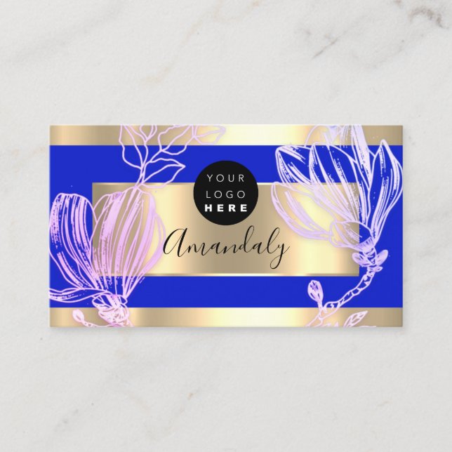 Carte De Visite Maquillage Eyelash Artiste Code QR Logo Floral Ble (Devant)