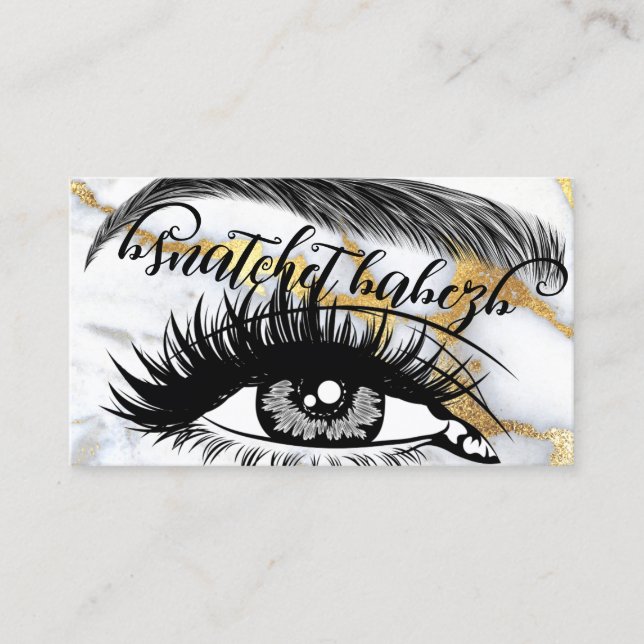 Carte De Visite Maquillage Eyelash Brows Logo QRCode Marbre Or Bla (Devant)