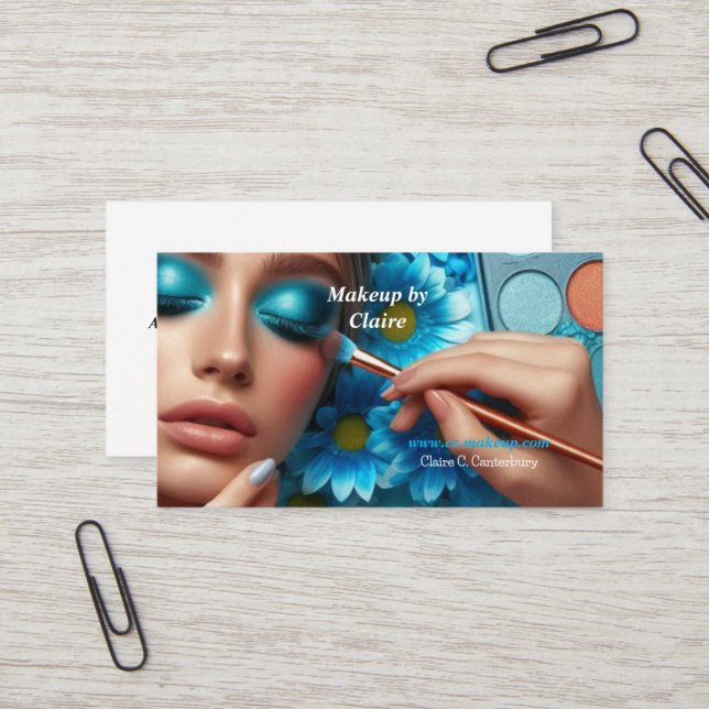 Carte De Visite Maquillage glamour bleu oculaire (Devant/Arrière en situation)
