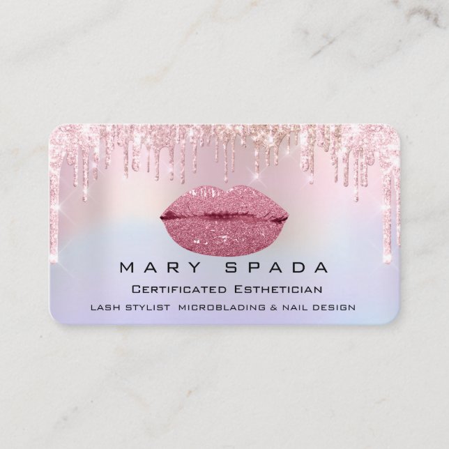 Carte De Visite Maquillage Kiss Lips Lashes Rose Holographes (Devant)