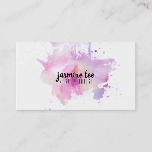 Carte De Visite maquillage moderne aquarelle violet grunge rose (Devant)