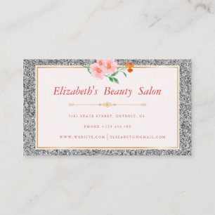 Carte De Visite Maquillage Parties scintillant Argent Floral Artis