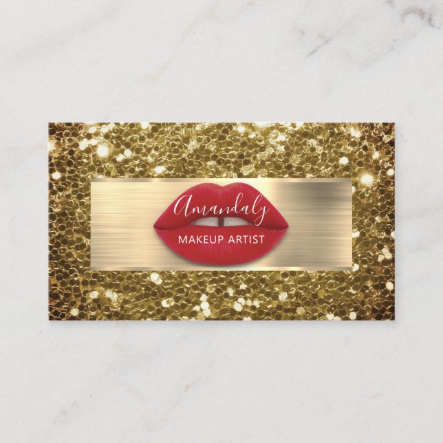Carte De Visite Maquillage Parties scintillant or QR Code Logo Red (Devant)