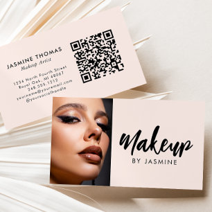Carte De Visite Maquillage photo code QR écriture rose blush