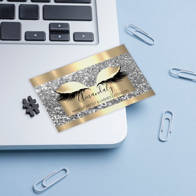 Carte De Visite Maquillage professionnel Artiste Lash Événement Gr (Professional Makeup Artist Lash Event Gray Gold Business Card)