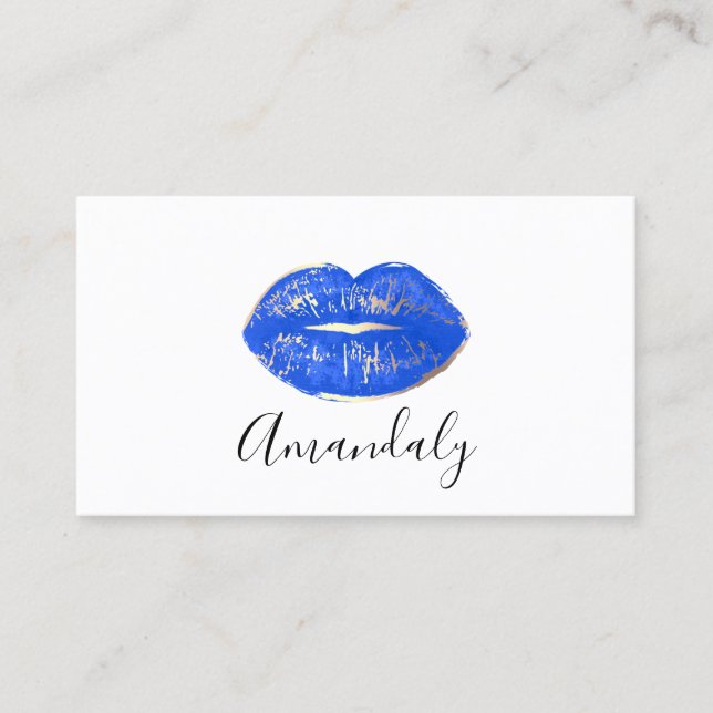 Carte De Visite Maquillage professionnel Lips Bleu Or Blanc (Devant)