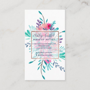 Carte De Visite Maquillage rose d'or d'aquarelle florale rose de