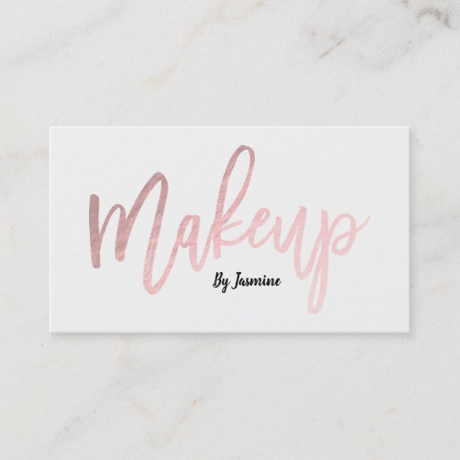 Carte De Visite Maquillage rose Gold Foil Script moderne Brush Str (Devant)