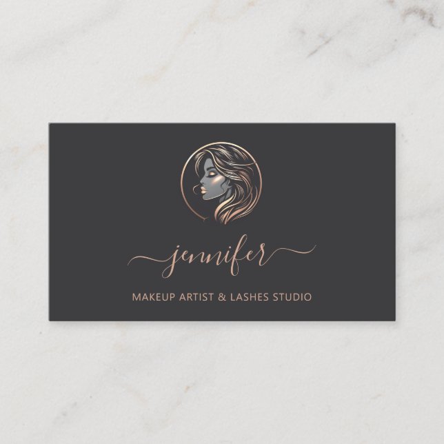 Carte De Visite Maquillage Rose gris - Logo de l'artiste Lashes QR (Devant)