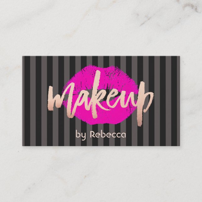 Carte De Visite Maquillage triplé Artiste Rose Gold Rose Lips Kiss (Devant)