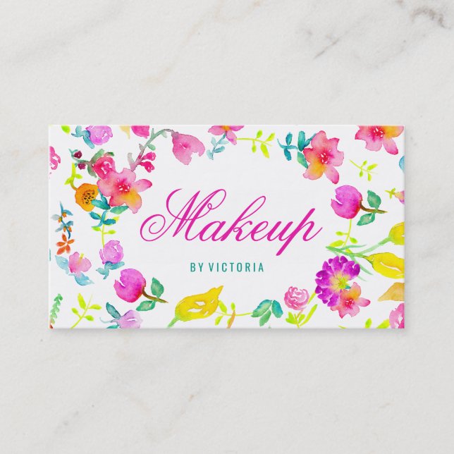 Carte De Visite Maquilleur floral d'aquarelle de bouquet de Boho (Devant)