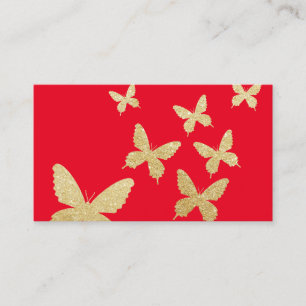 Carte De Visite Maquilleur rouge simple de papillons modernes d'or