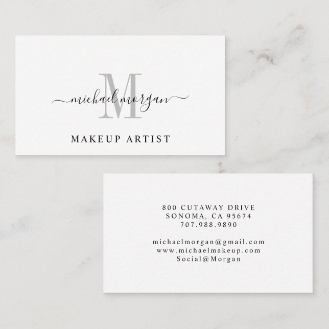 Carte De Visite Maquilleuse à monogramme à script minimal (Devant / Derrière)