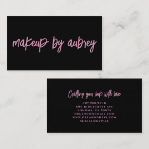 Carte De Visite Maquilleuse Brosse Script Calligraphie Rose Noir
