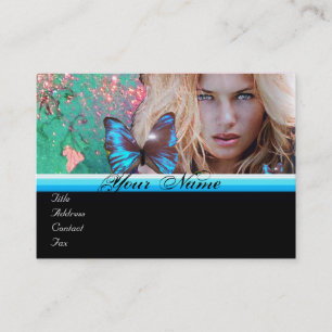 Carte De Visite MAQUILLEUSE DE BEAUTÉ PAPILLON BLEU monogramme ver