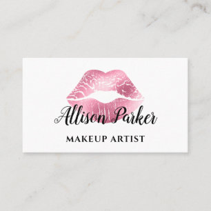 Carte De Visite Maquilleuse lèvres pailletées rose chic 