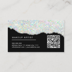 Carte De Visite Maquilleuse Pailletée Holographique Argent Noir