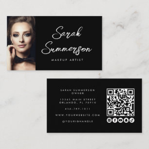 Carte De Visite Maquilleuse Photo QR Réseaux Sociaux Noir Blanc