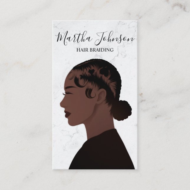 Carte De Visite Marble Chic Afro American Braids Braiding QR Code (Devant)