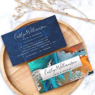 Carte De Visite Marbre aquarelle argent turquoise styliste