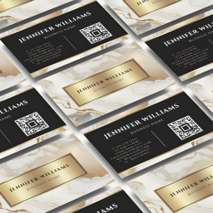 Carte De Visite Marbre blanc d'or QR Code moderne élégant