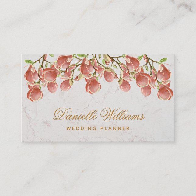 Carte De Visite Marbre blanc d'or rose floral Magnolia (Devant)
