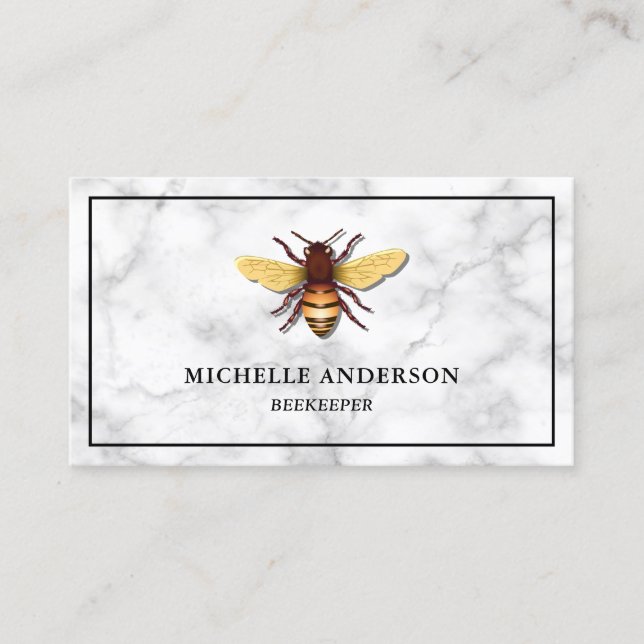 Carte De Visite Marbre blanc élégant moderne Honey Bee Beekeeper (Devant)