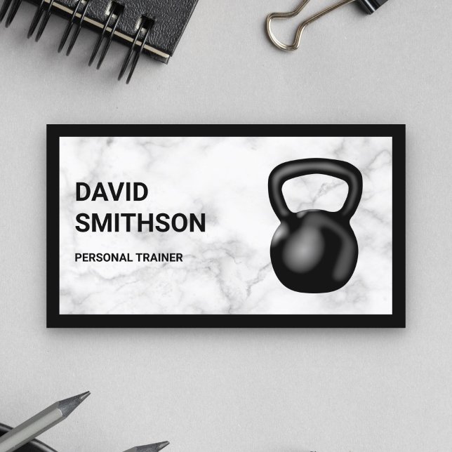 Carte De Visite Marbre blanc Kettlebell Fitness Entraîneur personn (Créateur téléchargé)