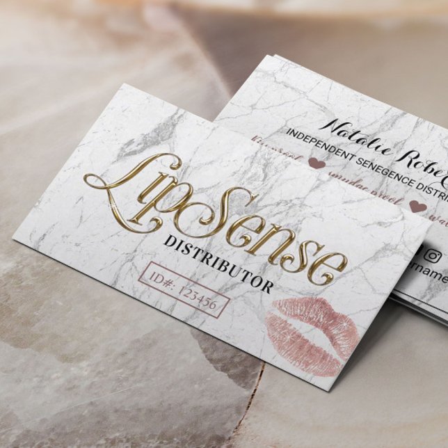 Carte De Visite Marbre blanc LipSense Distributor Rose Gold Lips (Créateur téléchargé)