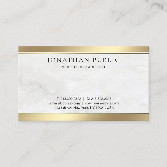 Carte De Visite Marbre blanc moderne Elegant Gold Simple Modèle (Devant)