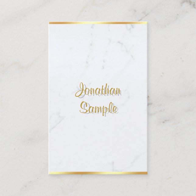 Carte De Visite Marbre blanc Or manuscrit Script Chic Moderne (Devant)