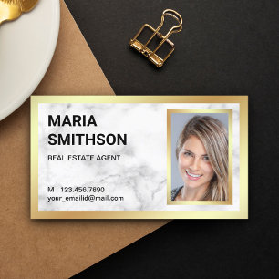 Carte De Visite Marbre Blanc Papier D'or Agence Immobilière Agent 