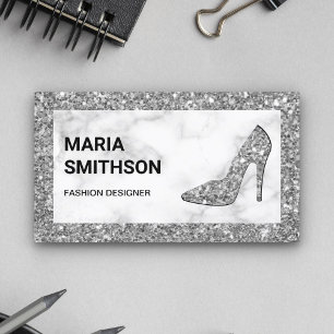 Carte De Visite Marbre blanc Parties scintillant argent talons hau