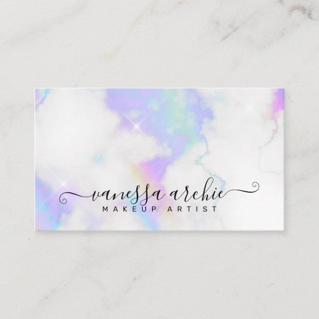 Carte De Visite Marbre blanc Rainbow Holographic Beauty Service  (Devant)
