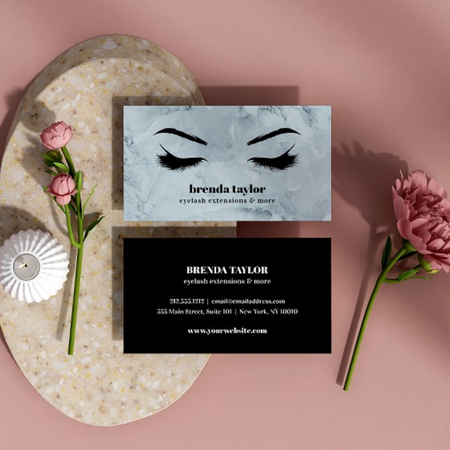 Carte De Visite Marbre bleu de luxe Eyelash bar professionnel (Créateur téléchargé)