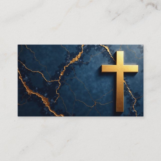 Carte De Visite Marbre bleu épais avec Croix d'or (Devant)