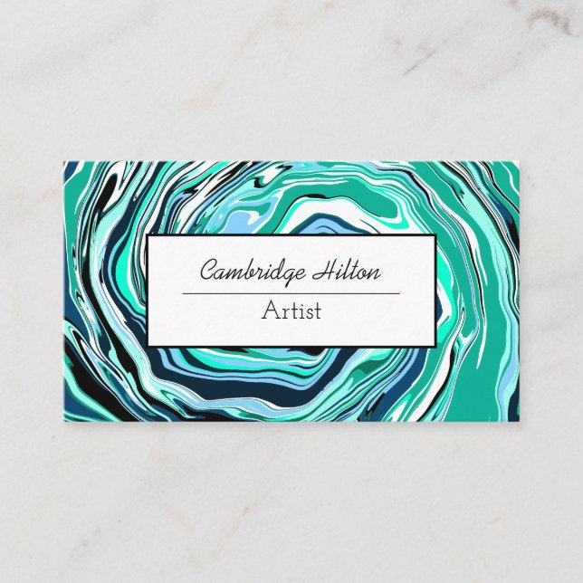Carte De Visite Marbre bleu et turquoise Art Abstrait fluides (Devant)
