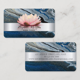 Carte De Visite Marbre bleu lotus à rayure argentée moderne élégan