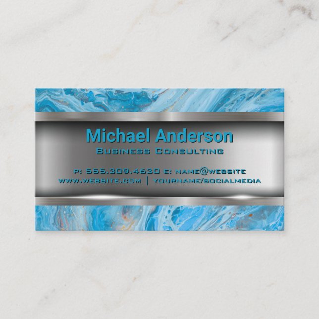 Carte De Visite Marbre bleu | Métallique (Devant)