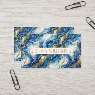 Carte De Visite Marbre Bleu Or Luxe Motif Aquarelle Fluide