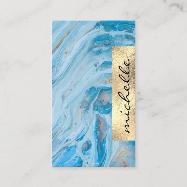 Carte De Visite Marbre bleu | Shimmer à huile d'or (Devant)
