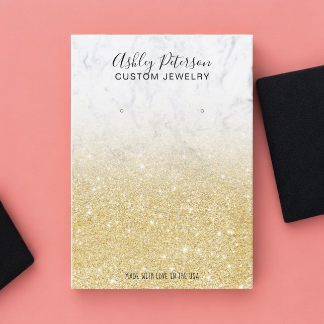 Carte De Visite Marbre chic parties scintillant or bijouterie (Marble chic gold glitter jewelry earring display business card)